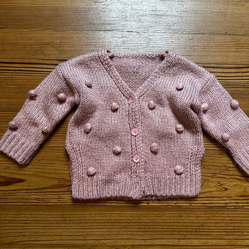 Pink toddler knit pompom button cardigan sweater SIZE 2T - Picture 4 of 4